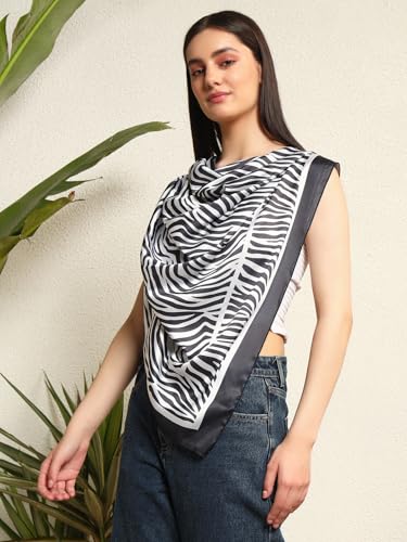 Image of Ravaiyaa - Attitude is everything Women Silk Digital Print Large Square Scarf Breathable Lightweight Neckerchief Printed Headscarf 40 inch x 40 inch Inch