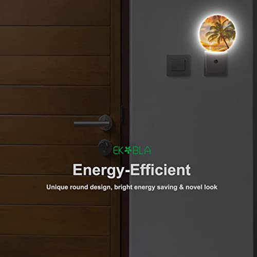 Image of EKOBLA Sunset Beach Night Light, Summer Seaside and Palm Tree Night Lights Plug Into Wall with Auto Sensor for Home Decor
