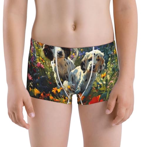 Boys' Cotton Boxer Brief Soft Underwear-Sunflower Field Spotted Dog