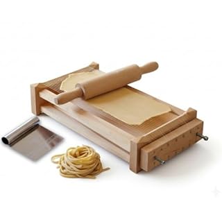 Chitarra Chitarella per Pasta Fresca - Chitarra Abruzzese per Pasta, Spaghetti, Fettuccine - Con Corde Tagliapasta inox -Chitarra doppio lato, Kit con Spatola in Acciaio Tagliapasta e Mattarello