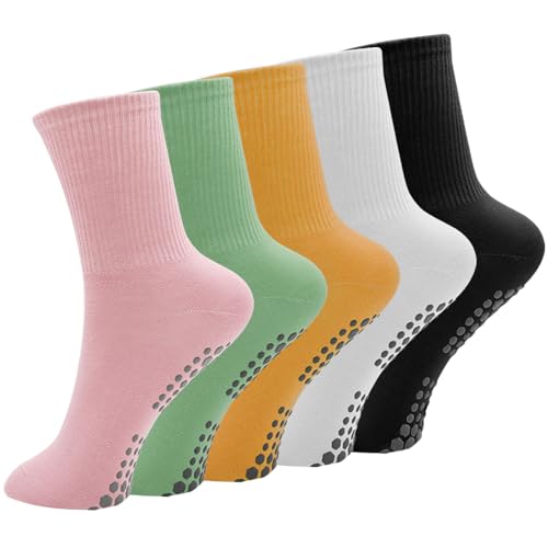 ZOCONE 5 pares de calcetines largos de yoga para mujer, antideslizantes, para pilates, yoga, yoga, pilates, calcetines largos de agarre para ballet, entrenamiento, fitness, hogar, deportes