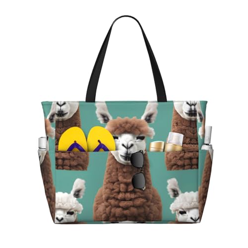 Alpaca Llama Large Capacity Foldable Tote Bag Women Beach Tote Bag Handbag Gym Bag Travel Shopping Bag