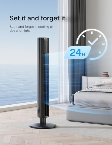Image of Pelonis 42-Inch Tower Fan for Bedroom - 26ft /s, 90 Oscillating Tower Fan with Remote Control, LED Display - Floor Fan for Indoors with 6 Speeds, 4 Modes and 24-Hour Timer - ETL Certified