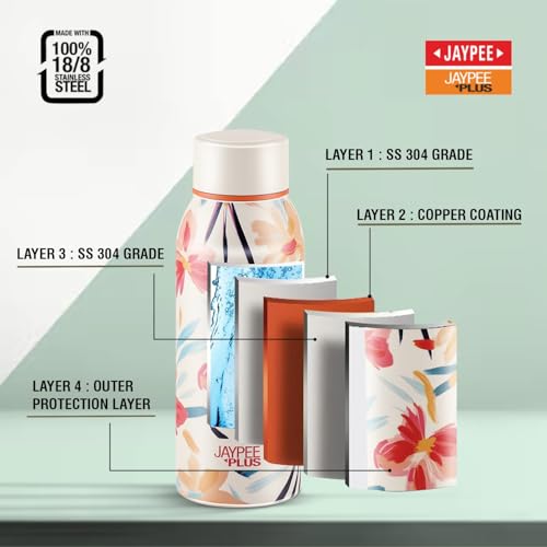 Image of Jaypee Plus Punch Prime Stainless Steel Printed Vacuum Insulated Water Bottle 500 ml | ISI Certified Rustproof & Leakproof Flask with 24Hrs Hot & Cold|Ideal for School Kids, Office & Travel - (Cream)