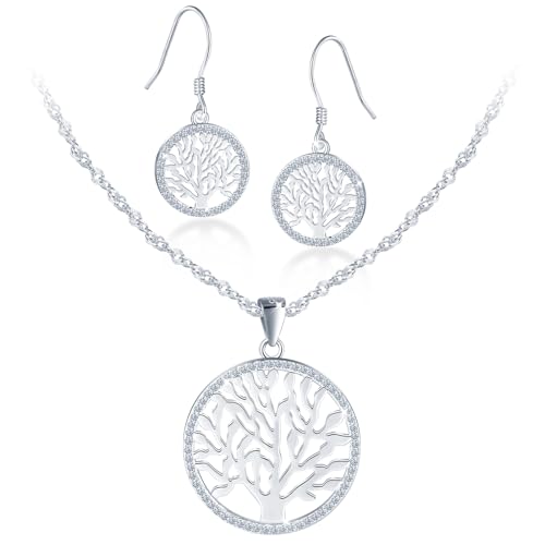 Collar Árbol de la Vida de Plata y Pendientes un Regalo Emotivo para Mamá y Esposa