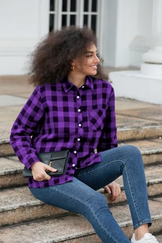 Image of SANGTREE Girls & Women's Long Sleeve Flannel Plaid Shirt Button Down Shirts, 3 Months - US 2XL
