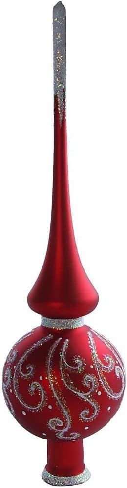 Snowy Pattern Red Glass Christmas Tree Topper