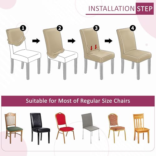 Image of Kuber Industries 6 Pcs Stretchable Dining Table Chair Cover Machine Washable Chair Protector Seat Slipcover for Kitchen & Living Room | Plain - Brown