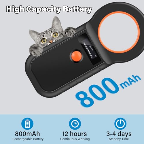 Haustier Mikrochipscann, Wiederaufladbarer USB Tierchip Lesegerät Chipleser Hunde Chip Scanner Katze ISO11784/(85) FDX-B/EMID Mikrochip Lesegerät für Hunde/Katze