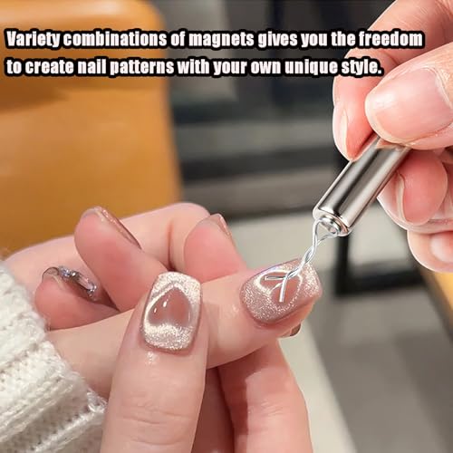 Image of 3 in 1 Cat Eye Gel Polish Double-Head Magnet Wand + 1Pc Strong Cylinder Cat Eye Magnet + 5Pcs Iron Wire for Heart Cat's Paw Cat Eye Effect for Home Salon Nail Art Tools