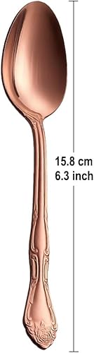 Miniatura 2 de Tenedores de postre de oro rosa mate, tenedores de acero inoxidable con acabado satinado, juego de 6 tenedores para ensalada, diseño de patrón rosa,