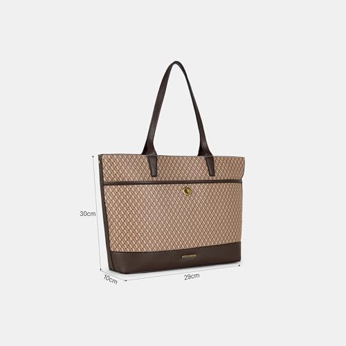Image of Accessorize London Women's Brown Monogram Print Tote Bag | Large Capacity Handbag | Stylish Shoulder Bag For Ladies