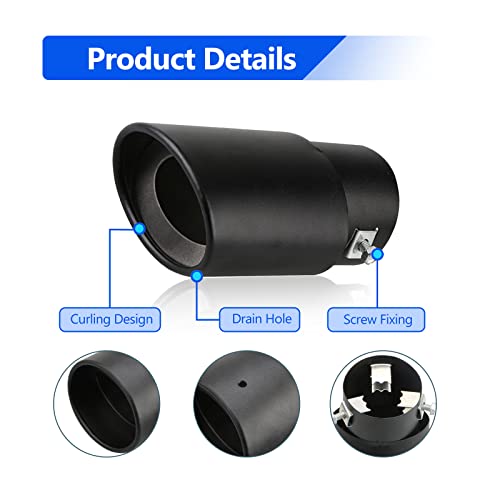 Qodolsi Pack-1 Stainless Steel Exhaust Tip, 2.5" To 3.3" Polished Exhaust Pipe, Car Exhaust Pipe Flue Muffler, Modified Tailpipe Compatible With Most Vehicles Exterior Rear Tip Pipe (Black/Straight) #TOP2