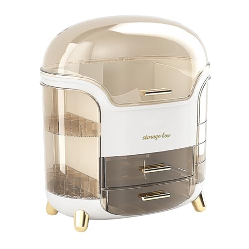 Organizer per trucchi portatile con coperchio antipolvere per la cura della per bagno camera da letto piano di lavoro multifunzione colore: bianco pelle