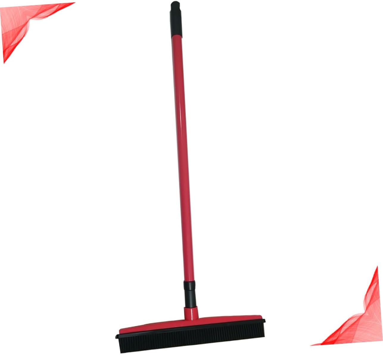 Pet Hair Cleaning Broom with Long Handle Dog Hair Remover for Windows and Carpets Rubber Mop for Tile and Hardwood Surfaces Red