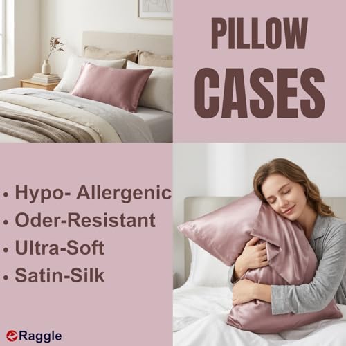 Image of RAGGLE Satin Silk Pillowcase for Hair and Skin Standard Size 18 inchX 28 inch with Soft Breathable Smooth Cooling Pillow Covers for Sleeping or Pillow Protector (2, Chocolate)
