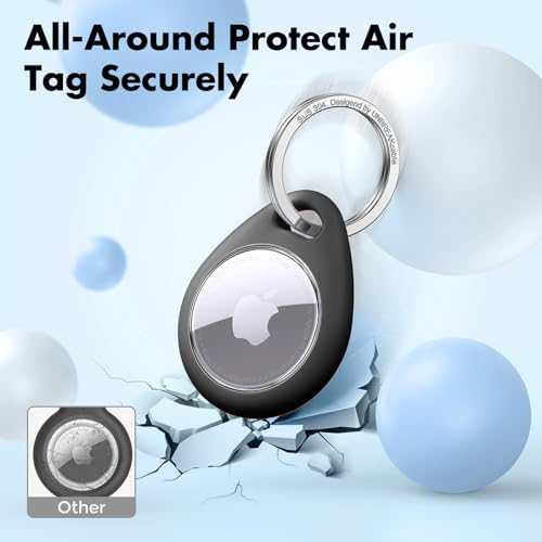 Image of UNBREAKcable Holder for Apple AirTag 4 Pack [Hold Air Tag Securely] [Easy to Install] [Fit Tightly Design] Protective Case Waterproof TPU Shell with 304 Stainless Steel Key Ring Keychain, Black