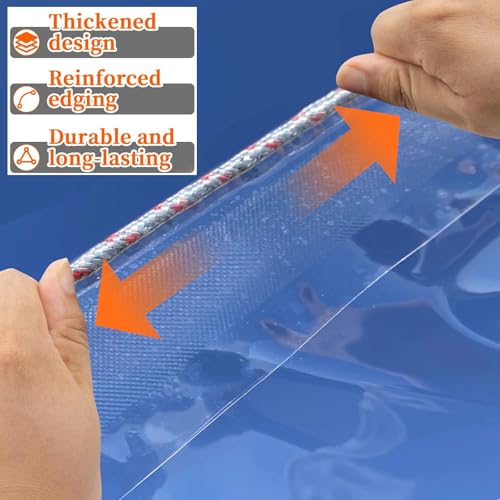 6x8FT Clear Tarp - PE Clear Vinyl Tarp Edge Hot Melt Heavy Duty Clear Waterproof Tarps, with Reinforced Grommets,Tear Resistant for Patio Cover, Greenhouse, Chicken Coops & Porch by HAJDCUTC - Used condition - Image 5