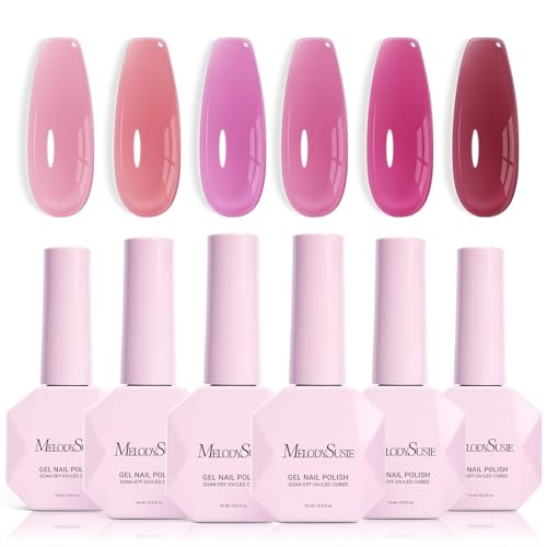 Image of MelodySusie Jelly Gel Nail Polish Set,6PCS Milky or Jelly Texture,Peachy Rose Colors Soak Off UV LED Light Cure or Salon Manicure and Nail Art DIY at Home 15ML