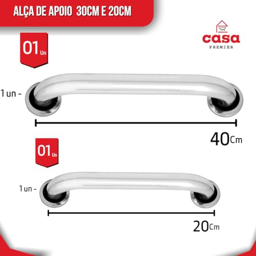 Kit 2 Barras de Apoio 20 e 40cm Suporte Deficiente Idoso Banheiro