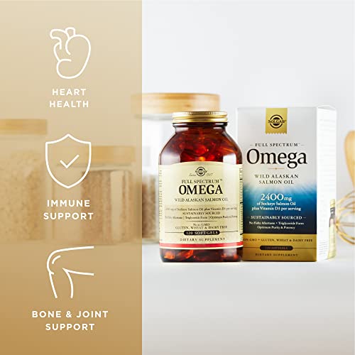 Solgar Wild Alaskan Full Spectrum Omega, 120 Softgels - Pack Of 2 - Supports Heart, Brain, Bone And Skin Health - Provides Vitamin D3 - Rich Source Of Epa & Dha - Non-Gmo - 120 Total Servings #TOP4