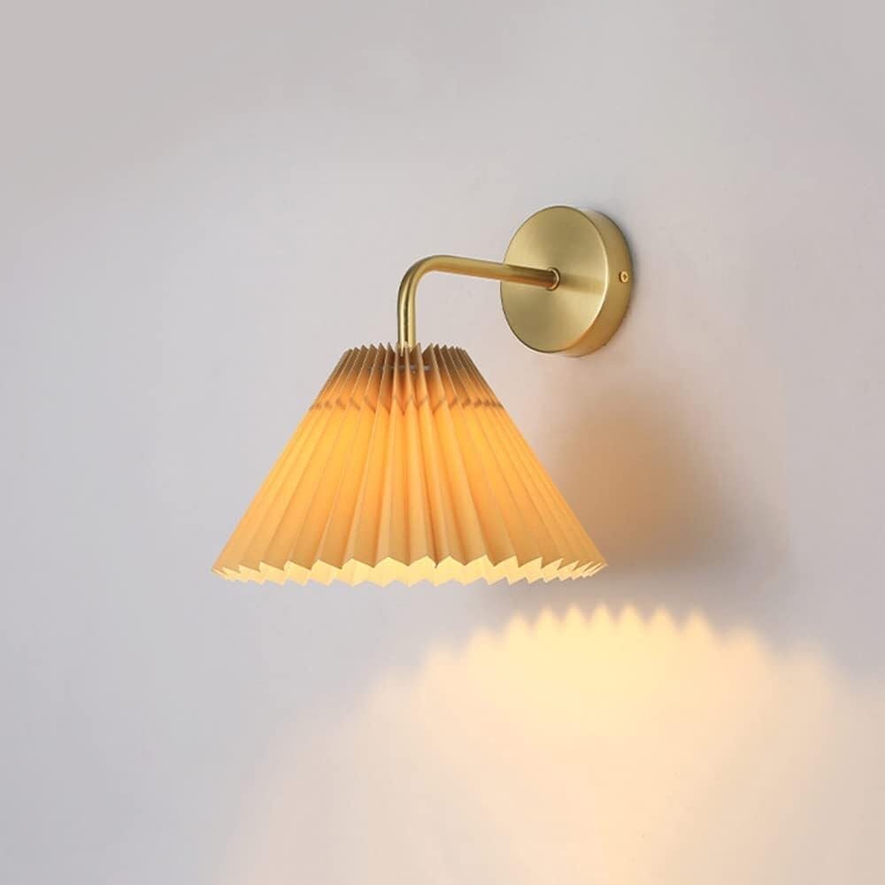 MESOVFCA Gold Fabric Wall Sconce - Elegant Pleated Shade Wall Lamp for Bedroom & Living Room, E27 Max 40W, Apricot Finish(Apricot)
