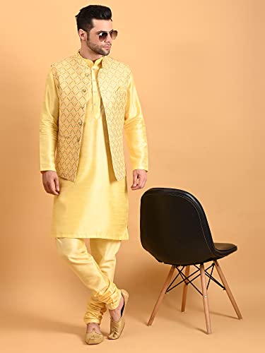 Image of Uri and MacKenzie Men's Silk Blend Kurta Pajama with Designer Ethnic Nehru Jacket /Modi Jacket