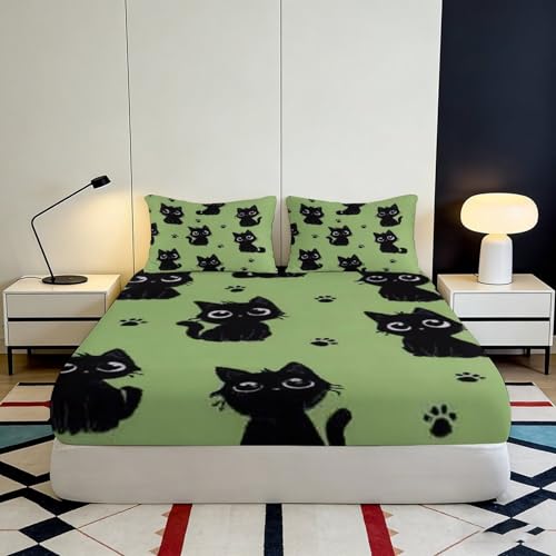 Drap housse chat noir imprimé 3D microfibre lavable literie 180x200 - 4