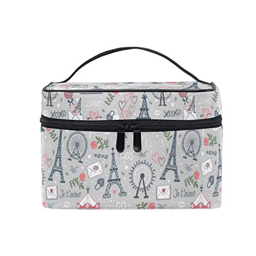 HaJie Make-up-Tasche mit großer Kapazität, romantischer London-Augen-Eiffelturm, Reise-Kosmetikkoffer, Kulturbeutel, Aufbewahrungstasche, Waschbeutel für Frauen und Mädchen