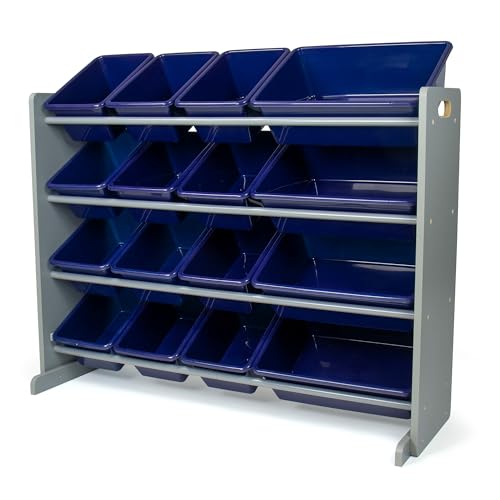 Image of Humble Crew Toy Storage Organizer with 16 Removable Storage Bins for Kids Playroom, 4-Tier Toddler Toy Organization, Grey /Navy