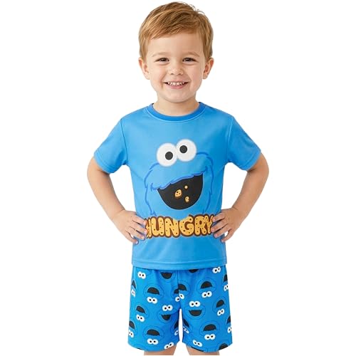 Get Trend Sesame Street Cookie Monster Boys Pyjama Sets 1-4 Yrs Crew Neck Kids T-Shirts Short Pj Bottoms Soft Breathable Loungewear (3-4 Years Blue Cookie Monster)
