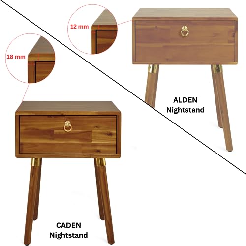 Image of Bme Caden Solid Wood Nightstand /Side Table /End Table, Fully Assembled, with 1-Drawer for Mid Century Bedroom and Living Room, Caramel
