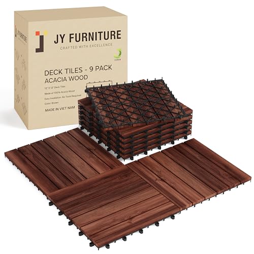 9 azulejos entrelazados de 12 x 12 pulgadas, azulejos de madera de acacia de alta calidad para patio, impermeables, azulejos de cubierta entrelazados para todo tipo de clima, fácil instalación para