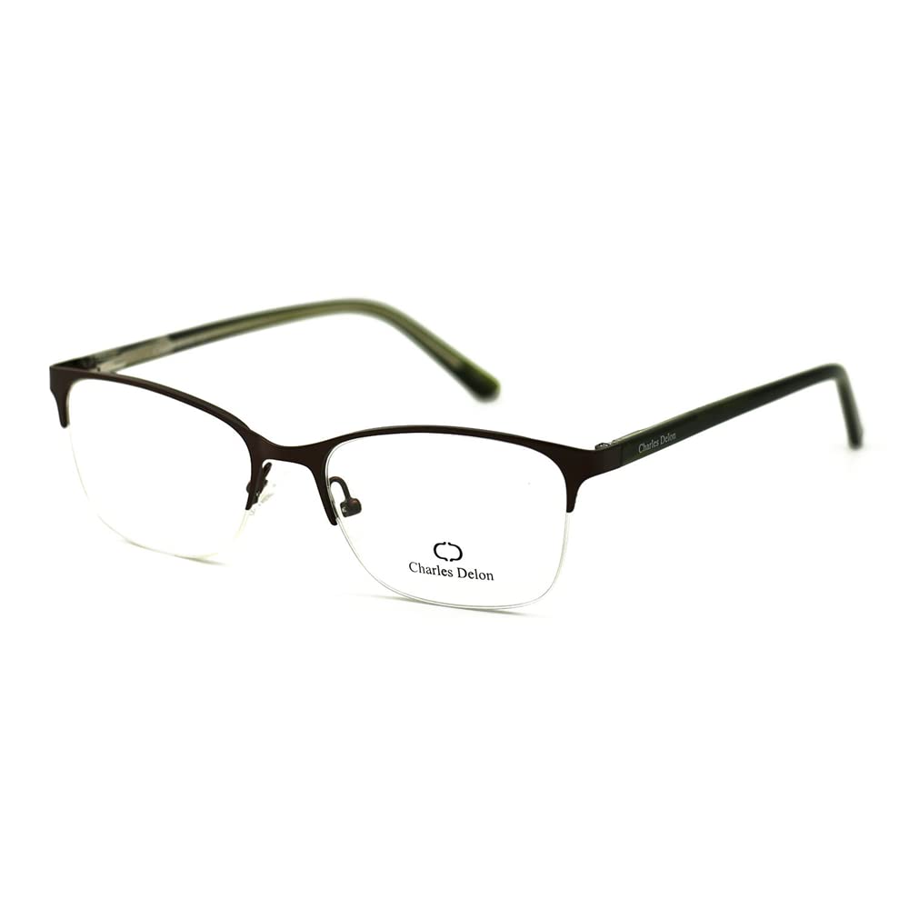 Charles DelonEyeglasses Men Bronze Semi Rimless Rectangle 52 17 142, Bronze, 52 mm
