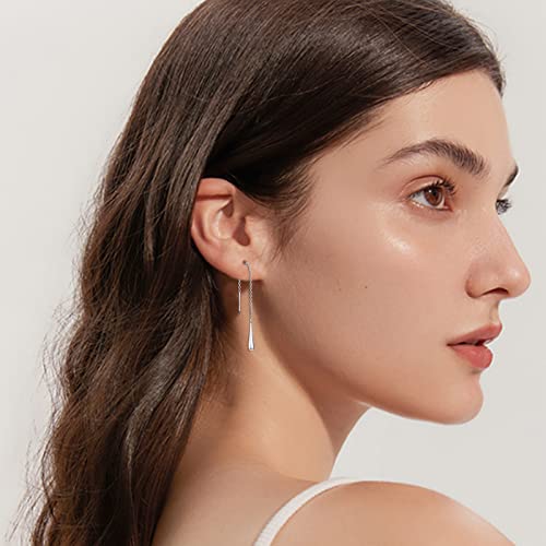 Luhe Sterling Silver Teardrop Threader Earrings Long Chain Dangle Earrings Christmas Gifts For Women #TOP2