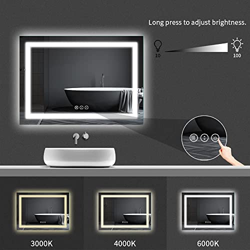 Amorho LED Bathroom Mirror 40"X32" with Front and Backlit, Stepless Dimmable Wall Mirrors with Anti-Fog, Shatter-Proof, Memory, 3 Colors, Double LED Vanity Mirror (Horizontal/Vertical)