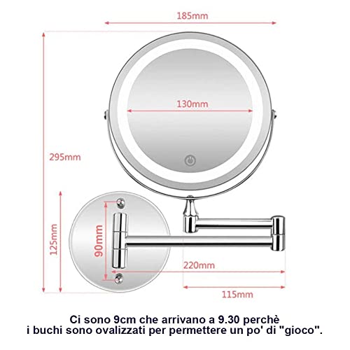 Miroir de maquillage éclairé mural 8 pouces rechargeable USB