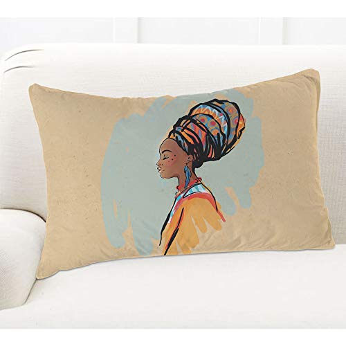 Ekobla FBA-PILLOW-LUX-A47 Throw Pillow Cover Watercolor African Woman Style Ethnic Print Tribal Beautiful Portrait Decor Lumbar Pillow Case Cushion For Sofa Couch Bed Standard Queen Size 20X30 Inch thumb #4