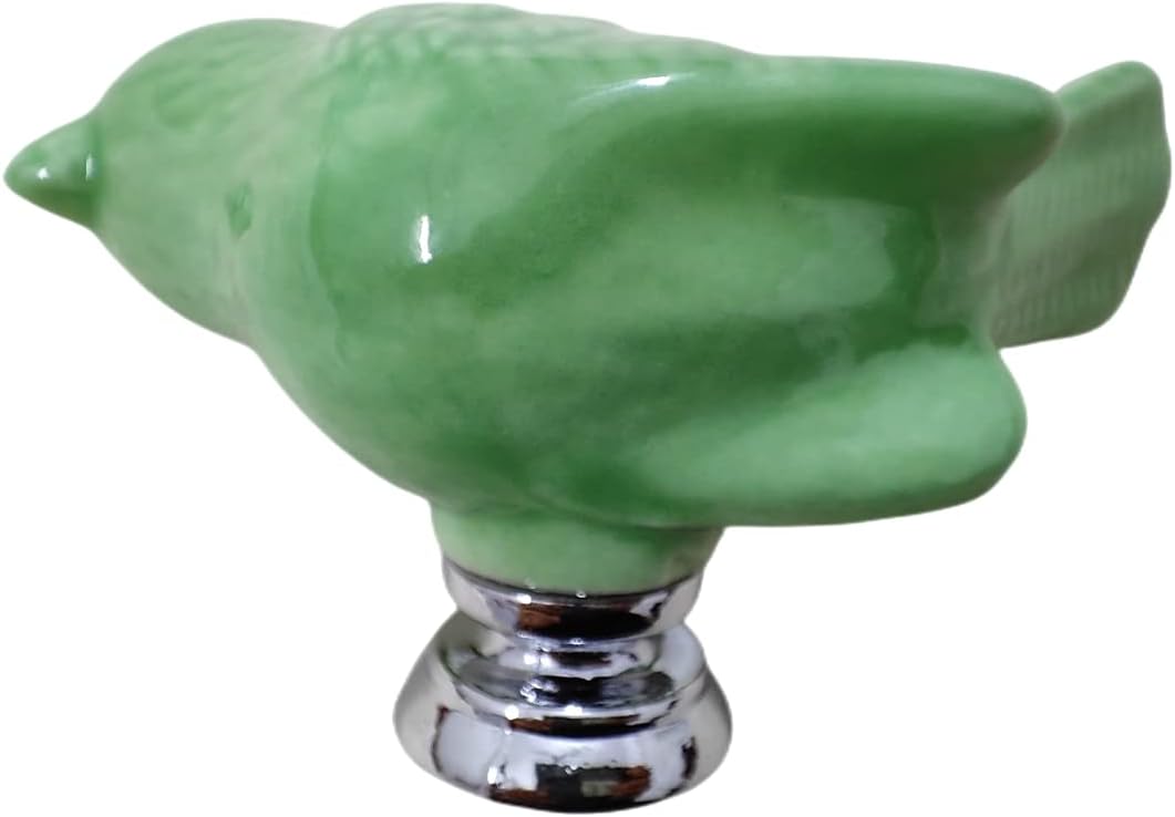 10Pack Green Cute Bird Design Cabinet Door Knobs, Ceramic Drawer Knobs with Mounting Screws, Vintage Cupboard Pull Handle
