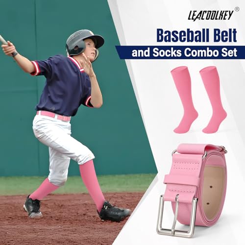 Image of LEACOOLKEY Baseball Belt and Socks Combo Set Adjustable Softball Socks and Elastic Belt for Youth and Adult