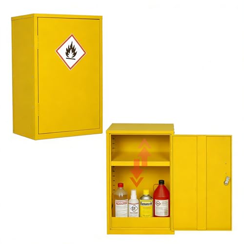 Wpokke Sicherheits Lagerschrank, 71 x 46 x 31 cm Industrie Sicherheitsschrank Feuerfester Schrank mit Verstellbaren Trennwänden Industrie- und Laborqualität Gelb
