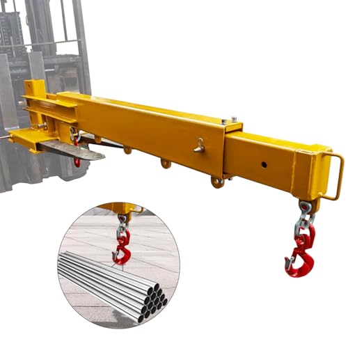 Forklift Crane Attachment, 6000LB Manual Telescopic Jib Boom with Adjustable Holes, Heavy Duty Steel Construction for Warehouse, Factory, Construction Lifting