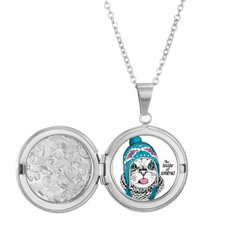 Collier médaillon chat « The Taste of Snow » pendentif gravé pour femme