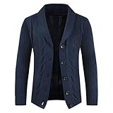 Cardigan côtelé à col à revers pour homme - Cardigan torsadé à gros boutons tendance - Style décontracté - Ouverture sur le devant, bleu, XX-Large