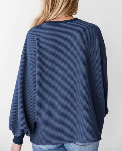 PRETTYGARDEN Womens Long Sleeve Tops 2025 Fall Fashion Shirts Trendy Clothes Casual Loose Crewneck Ribbed Knit Tunic Blouse2