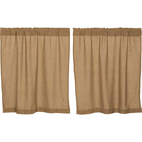 VHC Brands Burlap Natural Farmhouse Primitive Curtains Solid Color Tier Set of 2 36×36