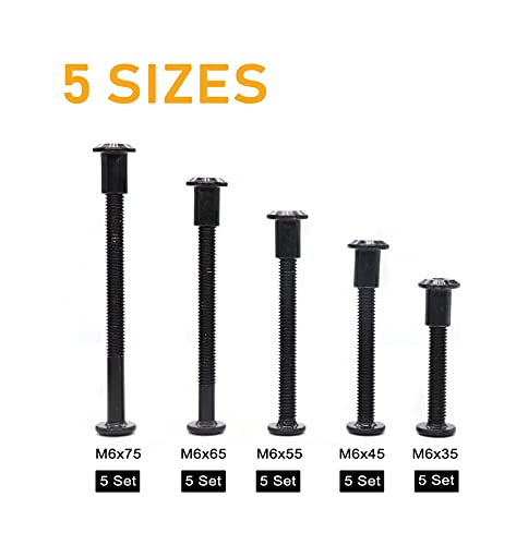 binifiMux 50pcs M6x35 /45/55/65/ 75mm Black Zinc Plated Hex Drive Socket Cap Bolts Barrel Nuts Assortment Kit, Furniture Joint Connector Bolts, Rivet Bolts Dowel Nuts, Countersunk Screw Post Fit by binifiMux - Image 3