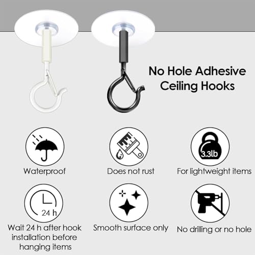 Mwqpgyh 8 Stück Deckenhaken Selbstklebend, Wandhaken Mit Sicherung Ohne Bohren,Schwerlast Deckenhaken,Klebehaken Extra Stark Für Blumentöpfe, Deckenhaken Mit Sicherung, Tragfähigkeit 1,5 Kg