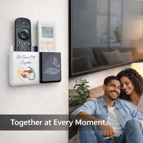 Image of Rainbow Dots Dual Color Remote Holder for Wall, Universal Remote Organizer, No-Drill 3M Mount, ABS Plastic, Black & White, Grow Old Togather