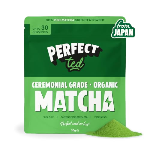 PerfectTed Organic Matcha Powder Ceremonial Grade Japanese Matcha | Organic Green Tea Powder for Lattes Smoothies & Baking | L-Theanine | Antioxidants | Vegan | Gluten-Free | 30g
